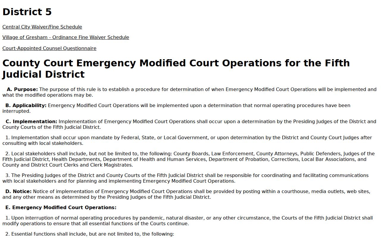 Merrick County court dates reference for District 5 local rules