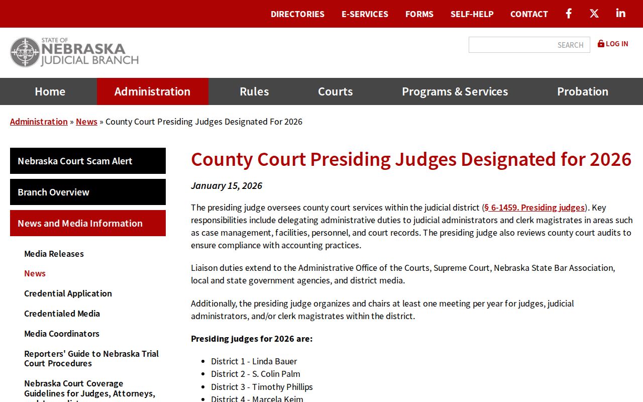Merrick County court dates County Court reference