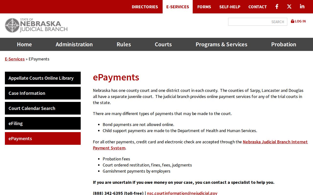 Merrick County case lookup reference from Nebraska ePayments