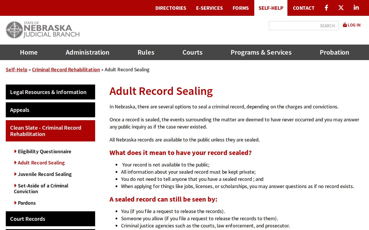 Merrick County criminal docket adult record-sealing guidance