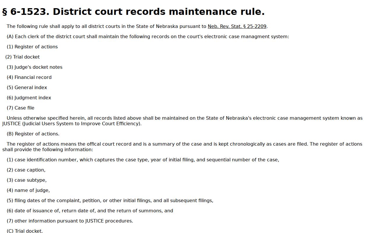Merrick County criminal docket records-maintenance source
