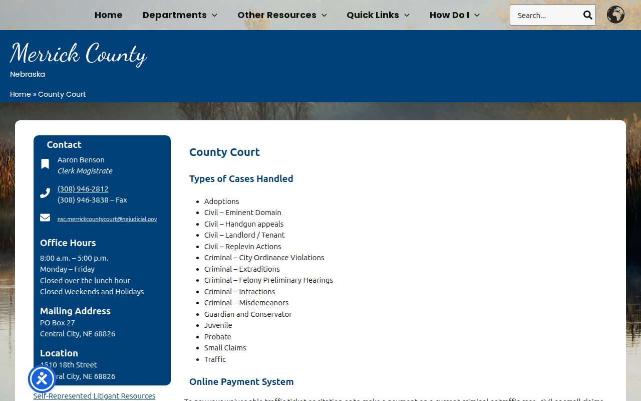 Merrick County court docket County Court clerk office