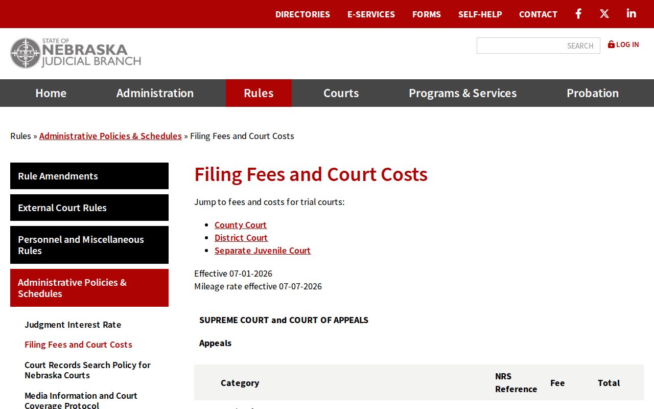Merrick County court record search filing fees reference